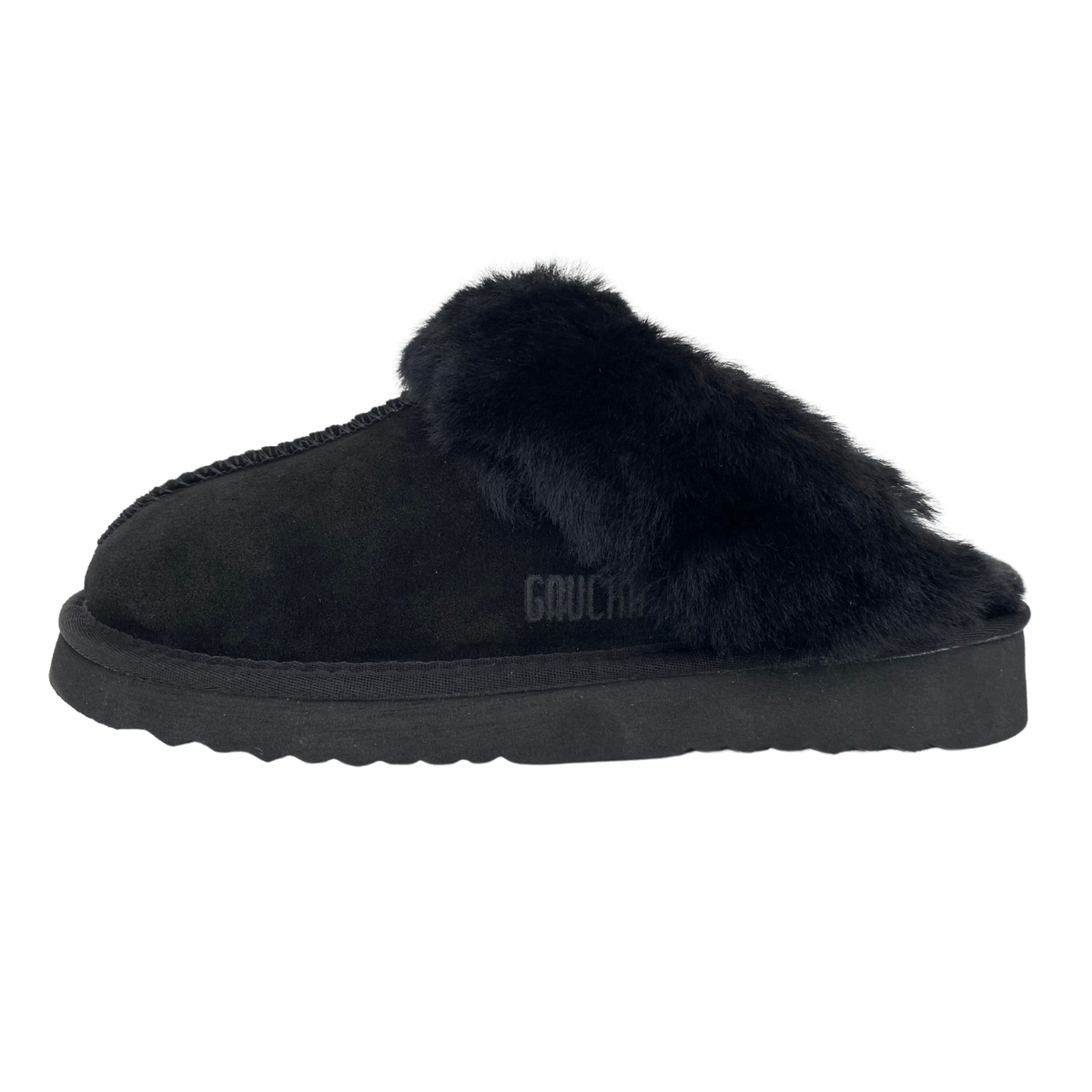 Pantuflas de Gamuza y Chiporro Mujer Chifleras Negro