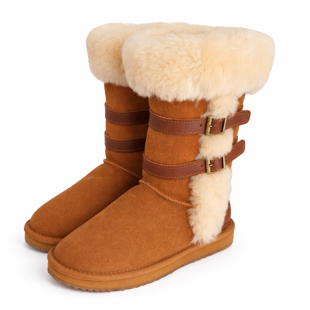 Botas Largas de Gamuza y Chiporro Mujer Rudas Cuf Camel